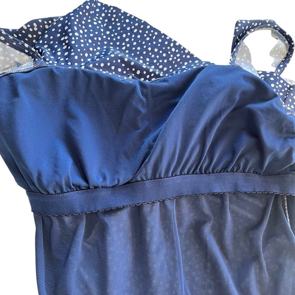 Kona Sol Polka Dot Ruffle Shoulder One Piece Swimsuit 18 New Blue - Picture 8 of 11
